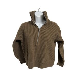 Everlane Women's Chunky Wool Olive Green Ribbed Zip Cropped Sweater Size S